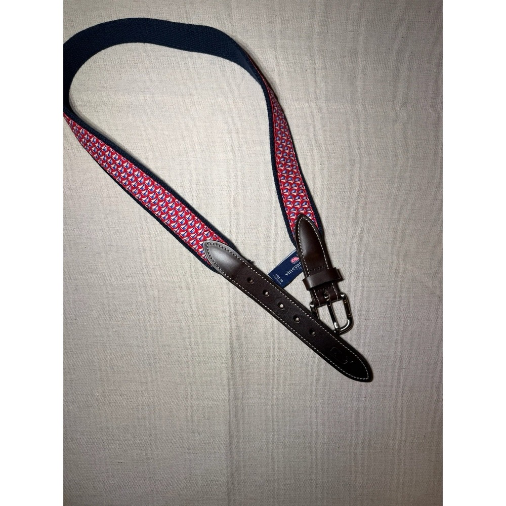 Vineyard Vines Belt Size 30 Red Sailboats